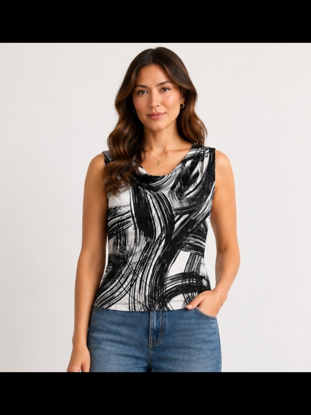 Marc New York Black & White Abstract Cowl-Neck Tank